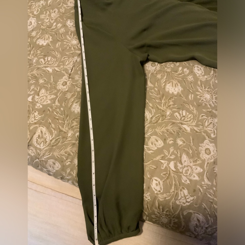 Juicy Couture ~ curved hem ~ Olive green blouse with bling v-neck ( worn once ) - Picture 10 of 14